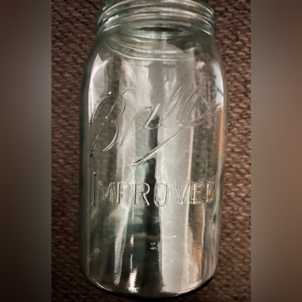 Antique 1900-1910 BALL Improved w "Triple L" Jar Quart Blue Glass No Lid